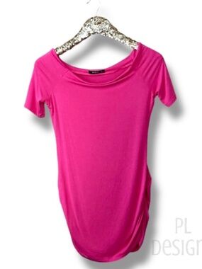 PattyBoutik Knit Top Scoop Neck Short Sleeve Hot Pink